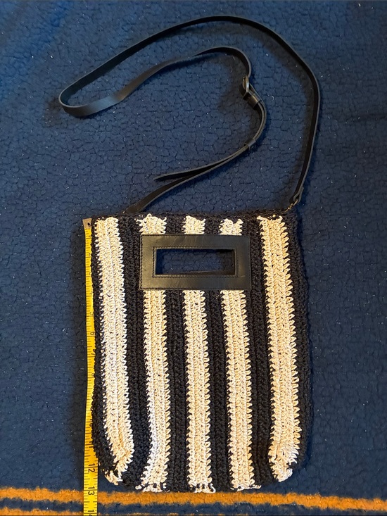 Cost Plus World Market Handbags - World market Black And Ivory Raffia Stripe Crossbody Bag